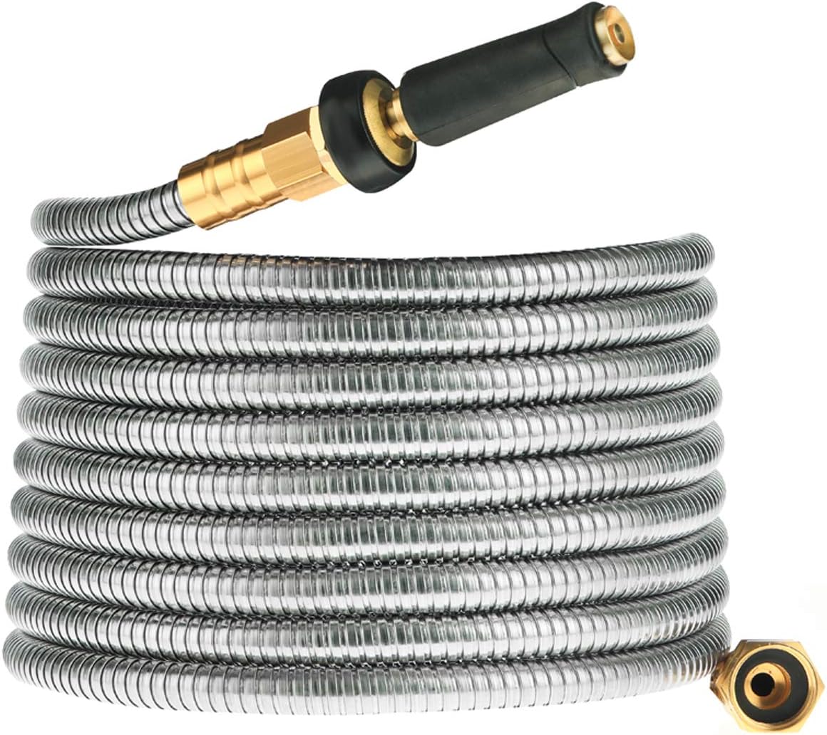 Expandable Metal Garden Hose 75 FT - 304 Stainless Steel Water Hose 75 FT - Heavy Duty non Kinking