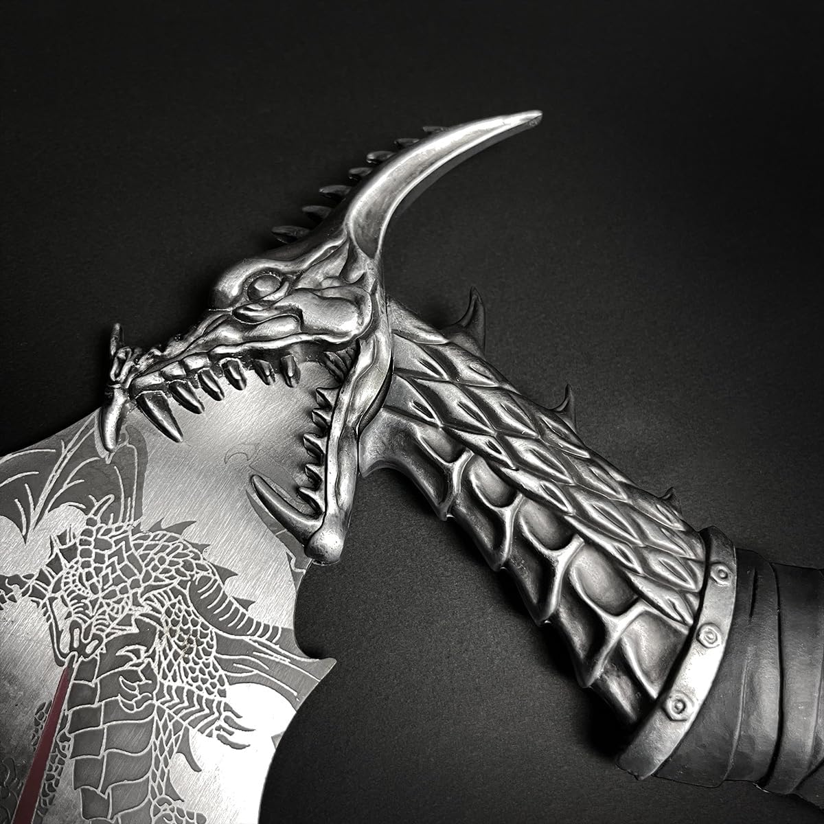 14.5" Fantasy Dragon Axe Wtih Wood Stand, Gift for Xmas, Home Tabletop Decoration