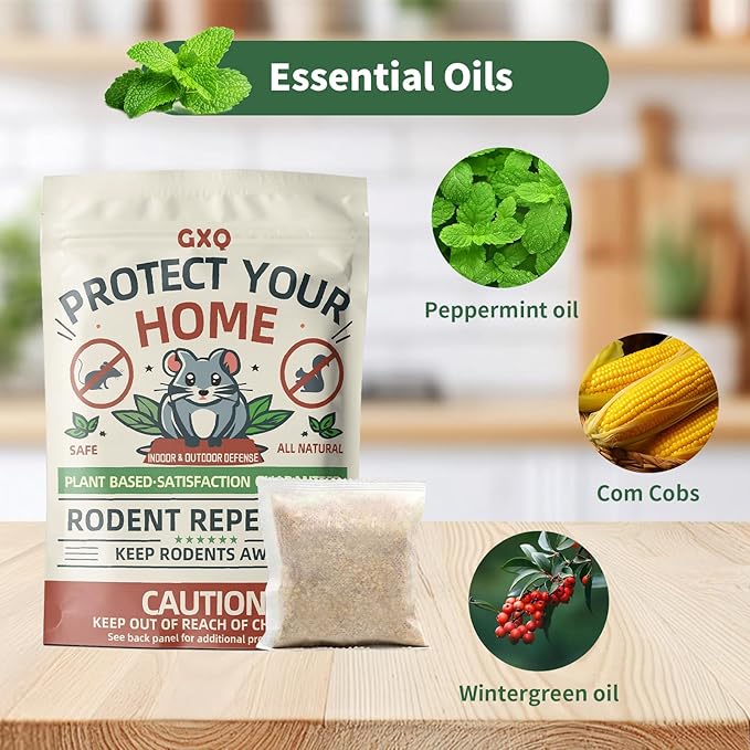 Mouse Repellent Pouches, 10 Pack Peppermint Oil Rodent Mouse Deterrent, Suitable for Indoor and