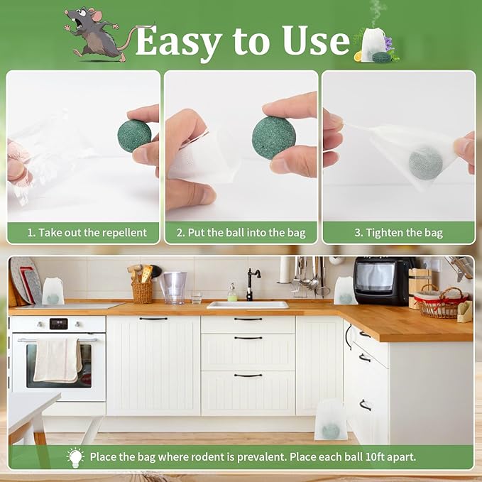 Mouse Rodent Repellent, 24pcs Peppermint Lemon Oil Mice Repellent for Squirrel Rats Spider Pests