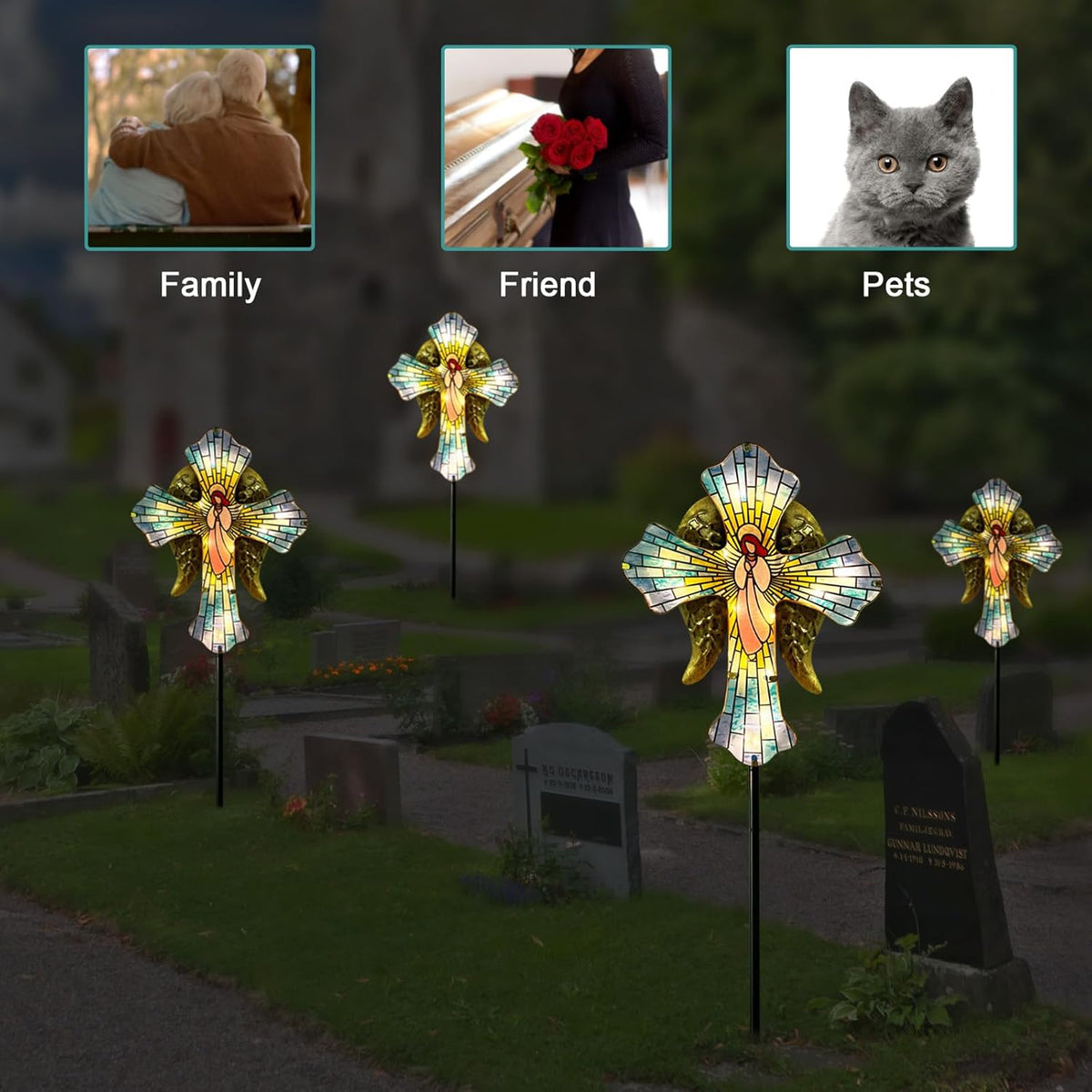 WAIU 33 Inch Solar Cross Garden Light Outdoor Decorative - Solar Acrylic Jesus and Metal Angel