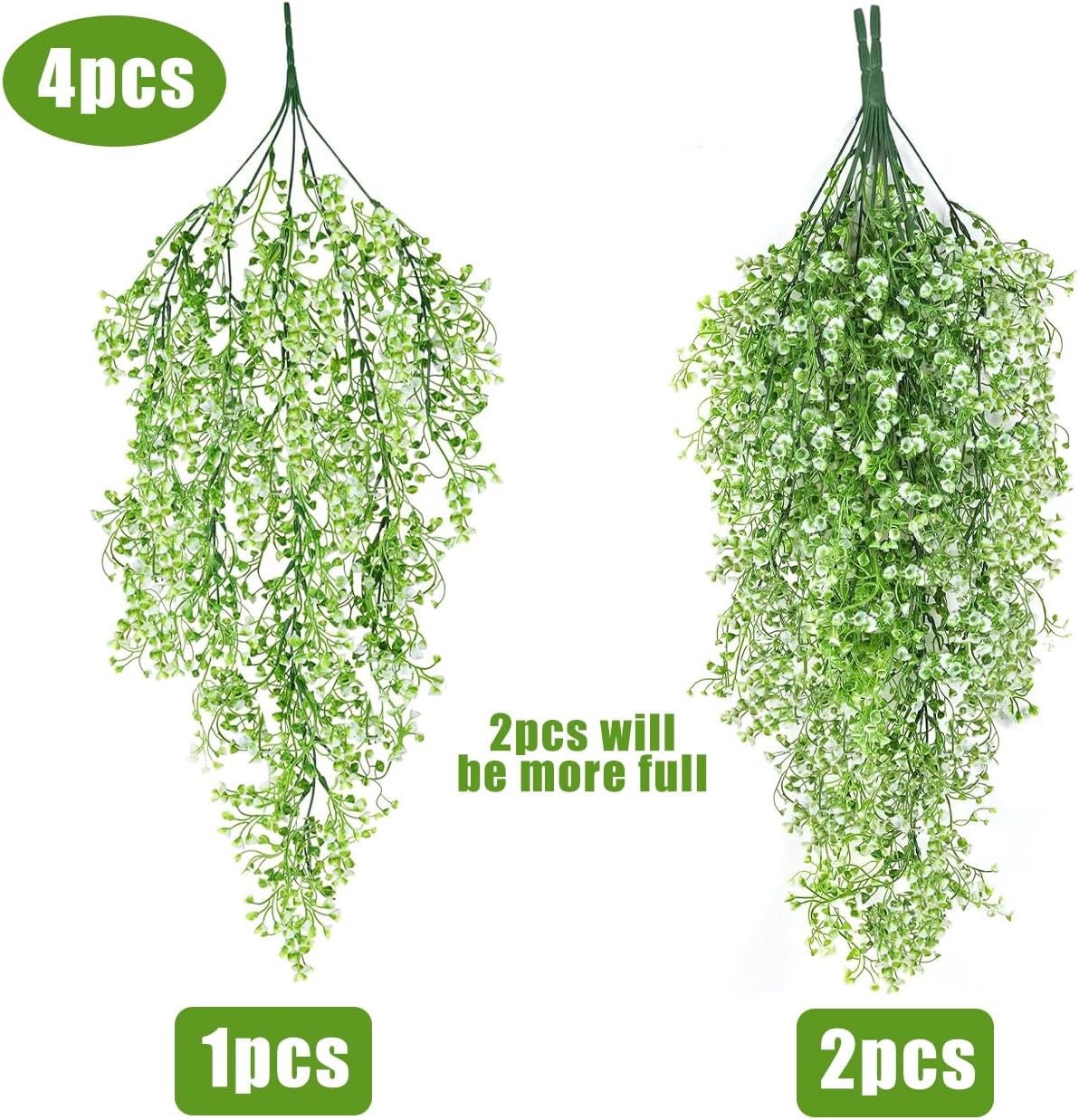 RECUTMS Artificial Hanging Ferns 2.5ft Artificial Ivy Vine Greenery with 30 LED Large Faux Wall