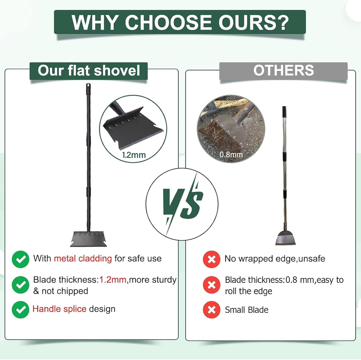 Garden Cleaning Shovel, Ice Scraper, 59 Inch Adjustable Handle Heavy Duty Garden Tool