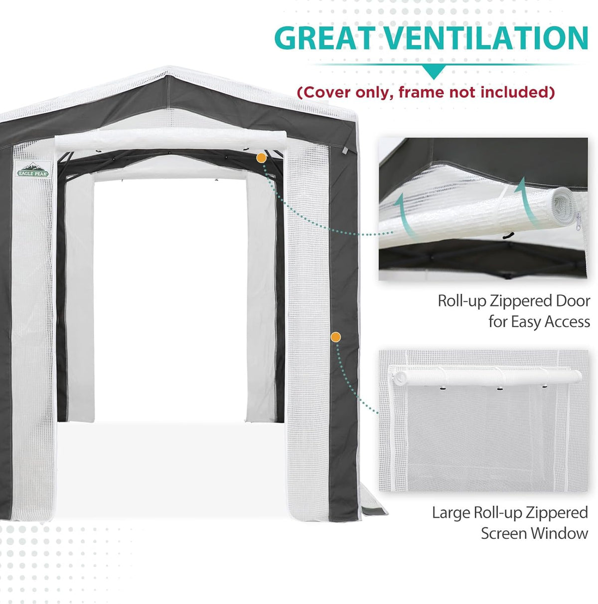 EAGLE PEAK Replacement Cover for 8x6 Pop up Greenhouse with Polyester Reinforced Corners, Front and