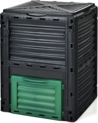 Goplus Compost Bin, 80 Gallon (300 L) Large Outdoor Composting Box w/Top Flip Latch-on Lid, Bottom