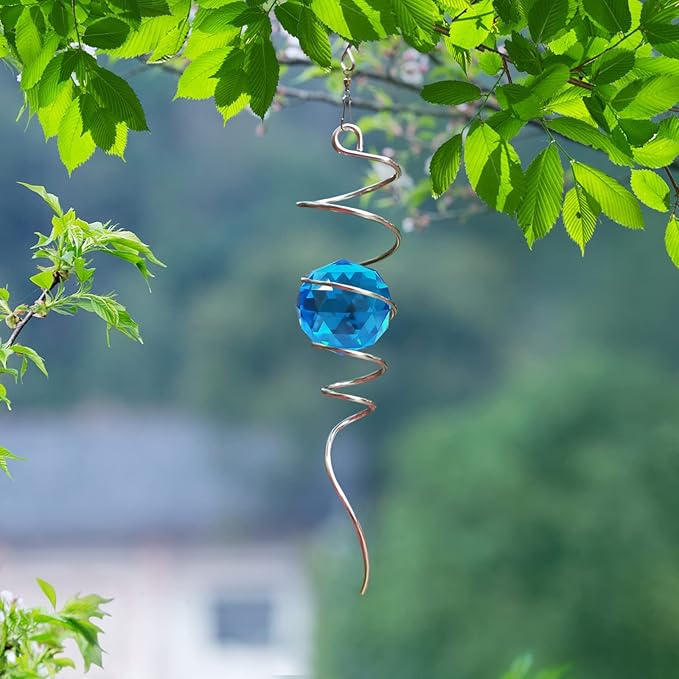 Fonmy Gazing Ball Spiral Tail -Decorative Wind Spinner Sun Catcher Rainbow Maker 11 inch Tail and 2
