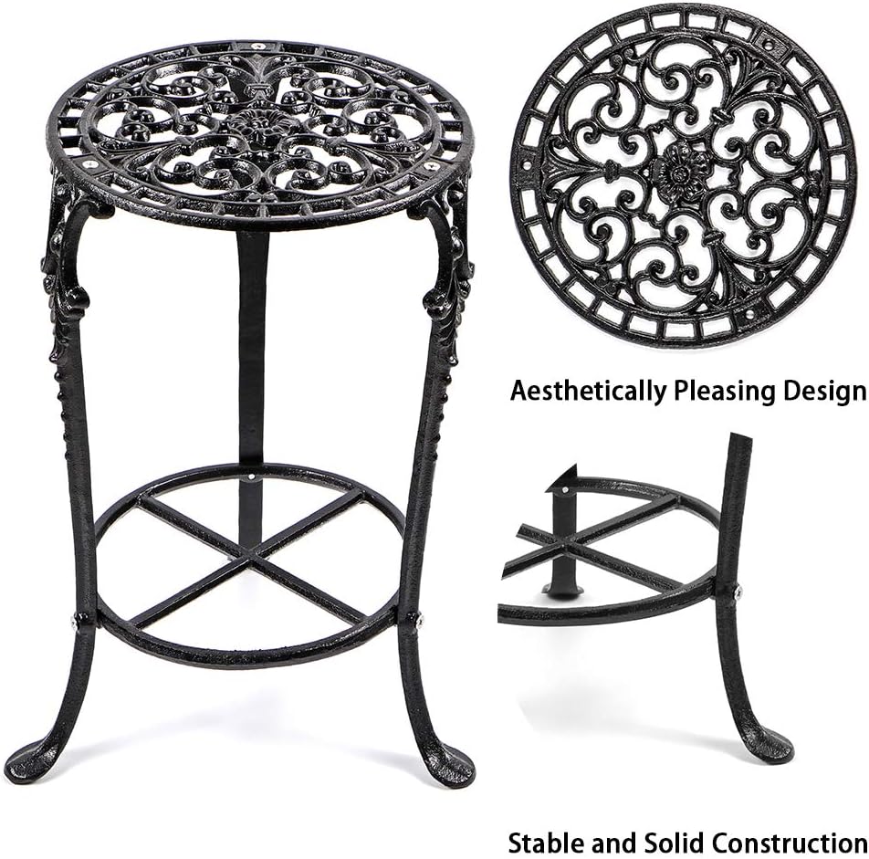 MDLUU Plant Stand 18.8 Inches Tall, Cast Iron Potted Plant Stand, 2-Tier Metal Planter Stand