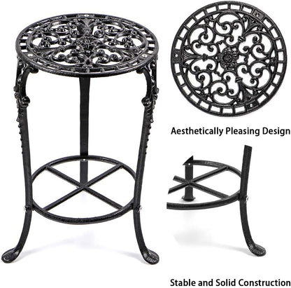MDLUU Plant Stand 18.8 Inches Tall, Cast Iron Potted Plant Stand, 2-Tier Metal Planter Stand