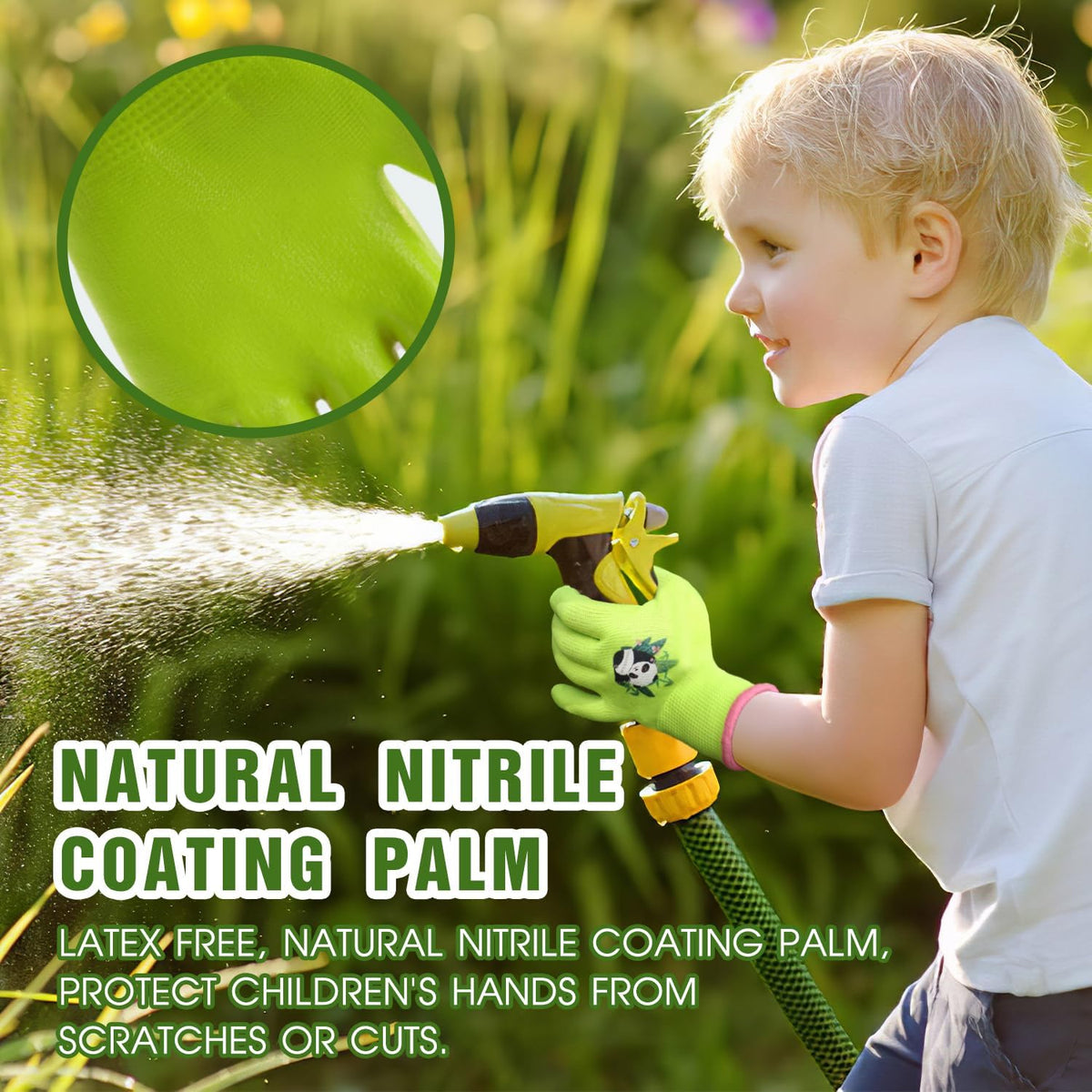 HANDLANDY 3 Pairs Kids Gardening Gloves Latex Free, Nitrile Coated Children Toddler Garden Yard
