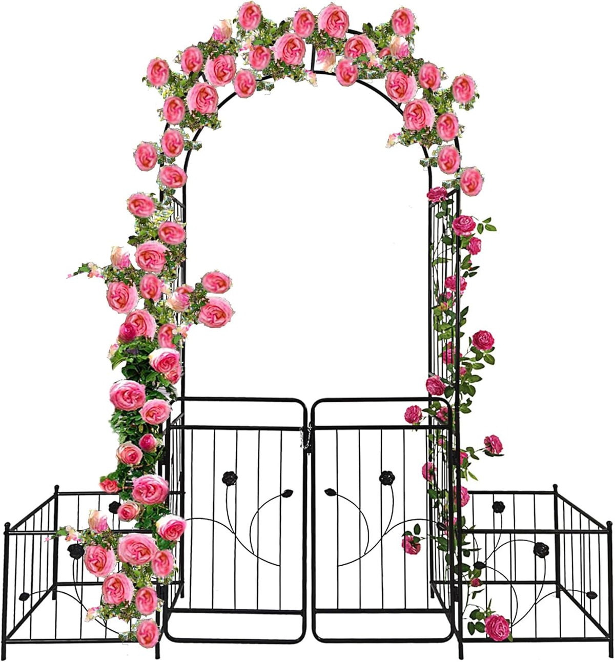 Metal Garden Arbor Arch with Gate and Plant Box, 86.6" H Garden Trellis Wedding Arch Party