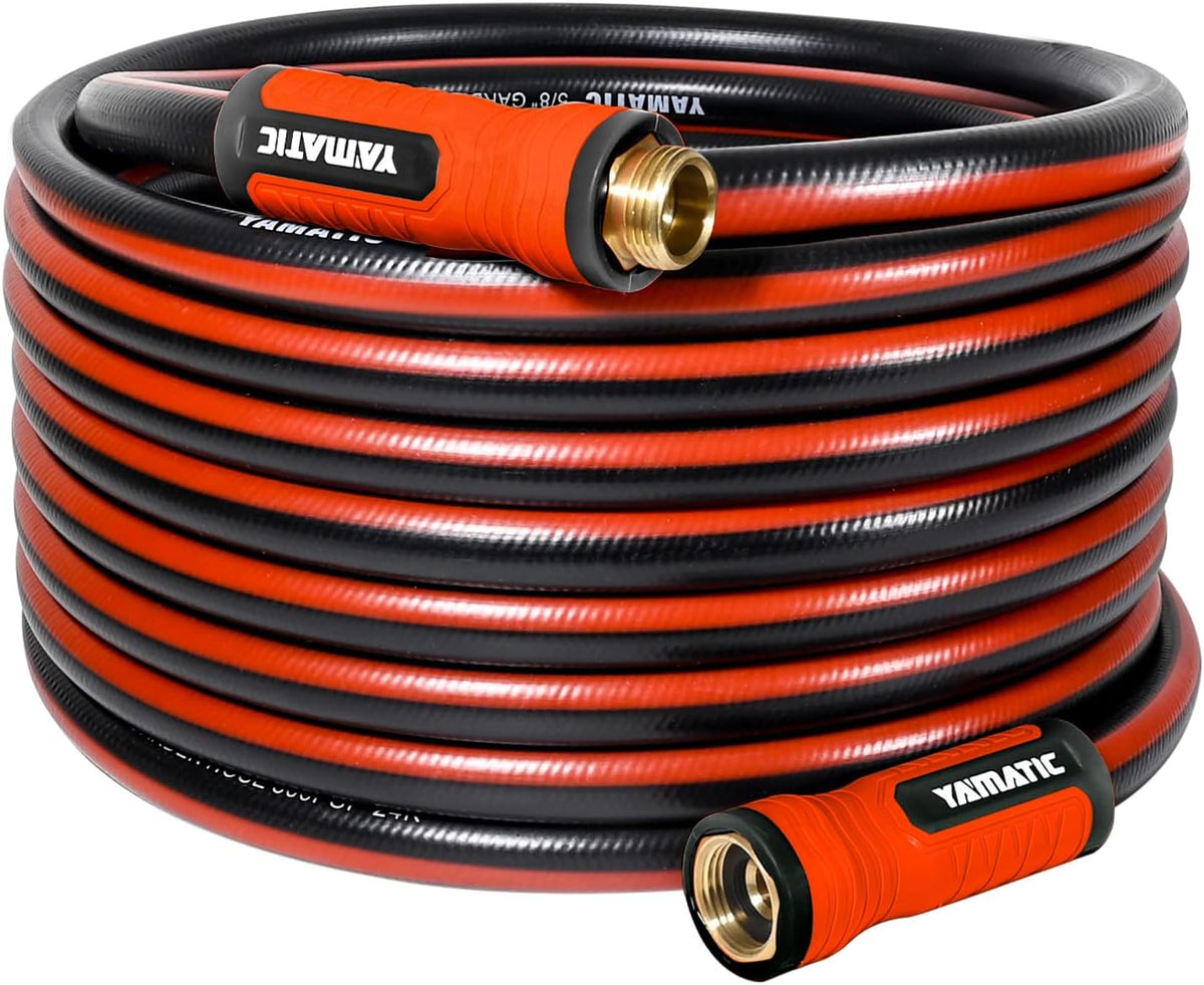 YAMATIC Heavy Duty Garden Hose 50FT x 5/8", Flexible Water Hose with 360° Swivel Handle, 3/4" Brass