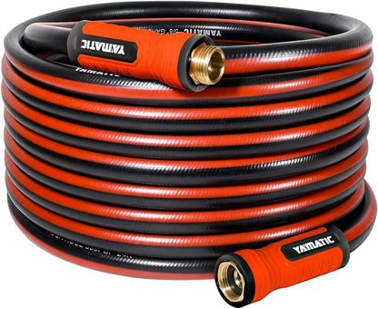 YAMATIC Heavy Duty Garden Hose 50FT x 5/8", Flexible Water Hose with 360° Swivel Handle, 3/4" Brass