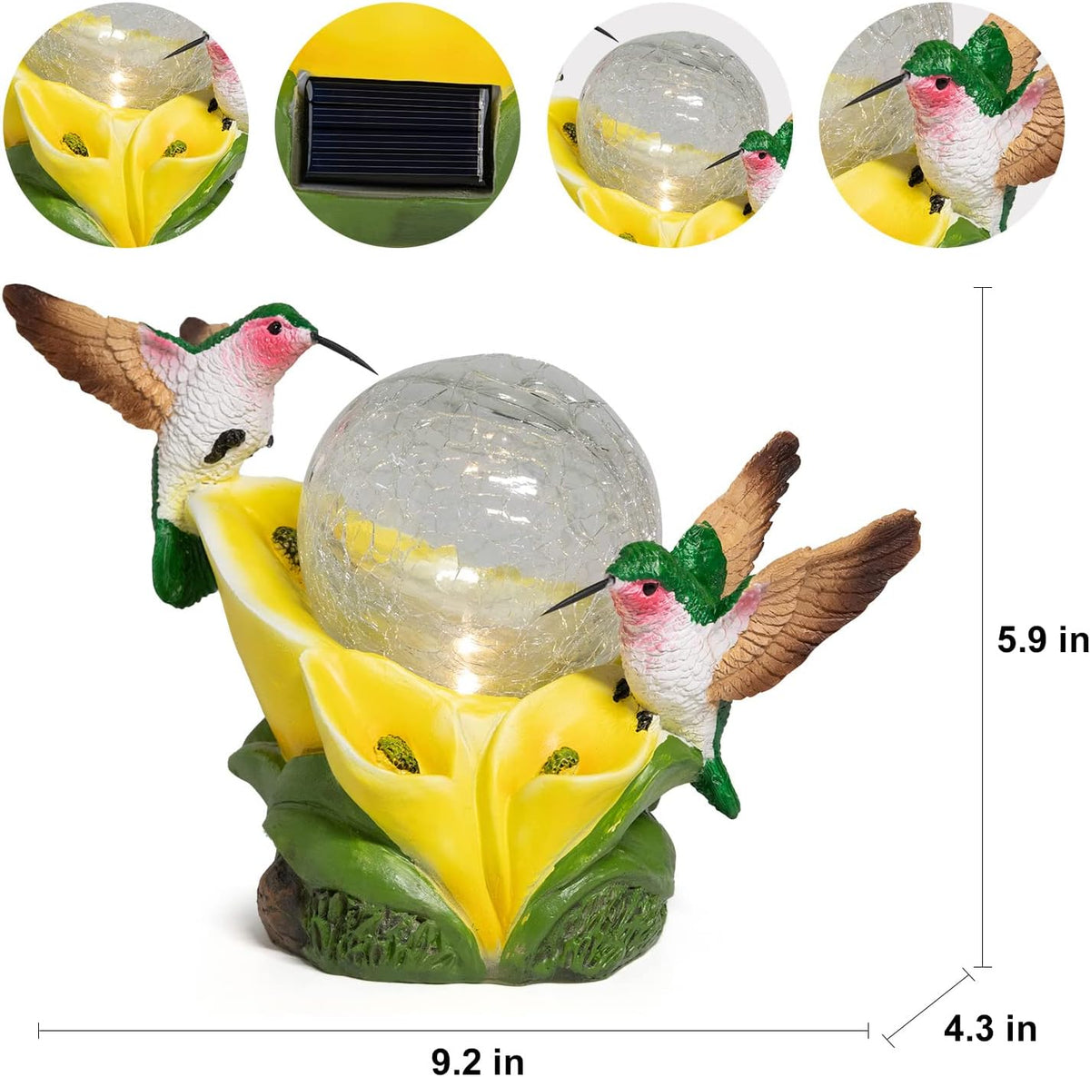 Solar Garden Statue Hummingbird Figurine - Hummingbird Flower Carry Magic Orb Solar LED Lights for