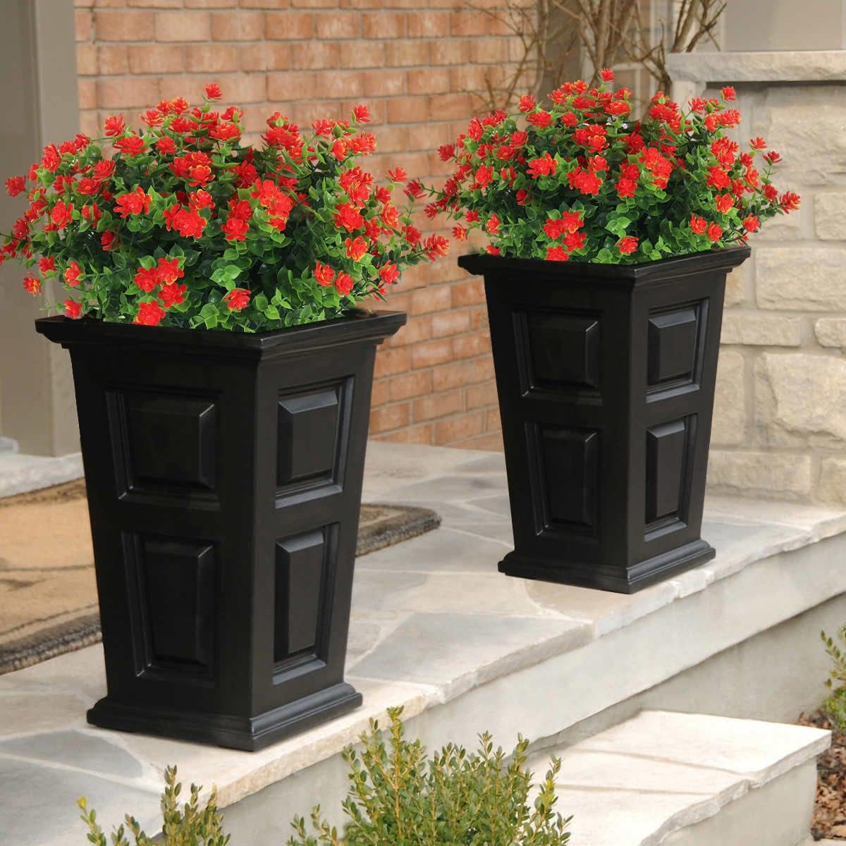 RECUTMS 12 Bundles Artificial Fake Flowers, Faux Outdoor Plastic Plants UV Resistant Shrubs Outside