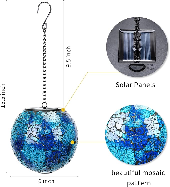 VCUTEKA Solar Lanterns Outdoor Waterproof - Hanging Solar Lights Garden LED Lanterns Mosaic Glass