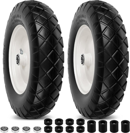 4.80/4.00-8" Flat Free Wheelbarrow Tires and Wheels, 16" Universal Fit Solid Tires with 5/8" or