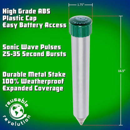 4 Pack Sonic Mole Chaser - Battery Operated Pest Repeller Stake, Scares Away Moles, Voles, Gophers
