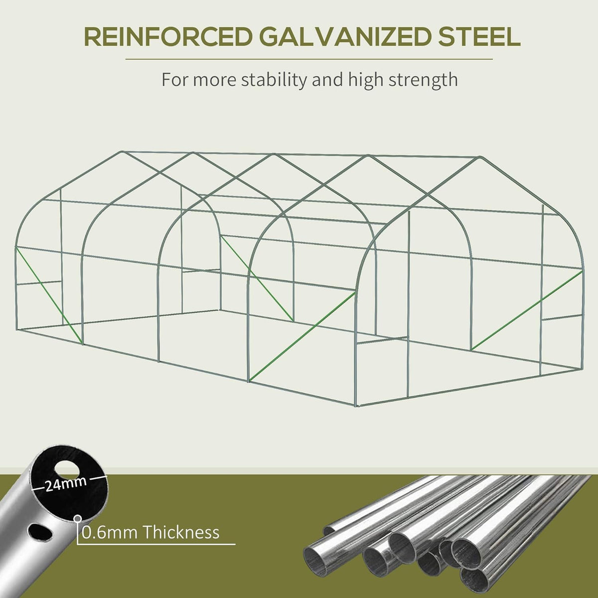 Outsunny 20' x 10' x 7' Walk-in Greenhouse, Tunnel Green House with Galvanized Steel Frame, Hoop