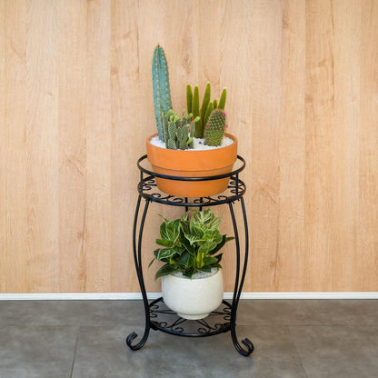 FaithLand Plant Stand, Heavy Duty Metal Planter Holder Indoor Outdoor, 2 Tier Round Potted Supports