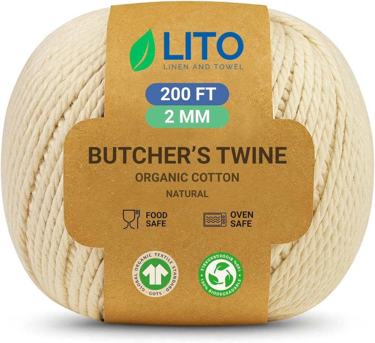 Organic Butcher’s Twine for Cooking & Trussing – 2mm Heavy-Duty Natural Cotton Kitchen Twine 200