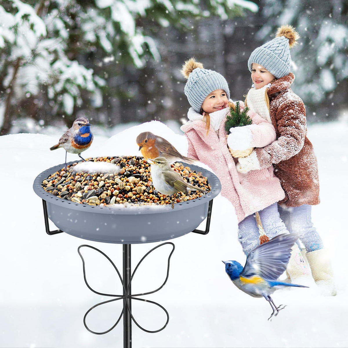 YOADEHOA Bird Bath for Outside, Garden Freestanding Birdbath & Birdfeeder with Removable Bowl, Bird