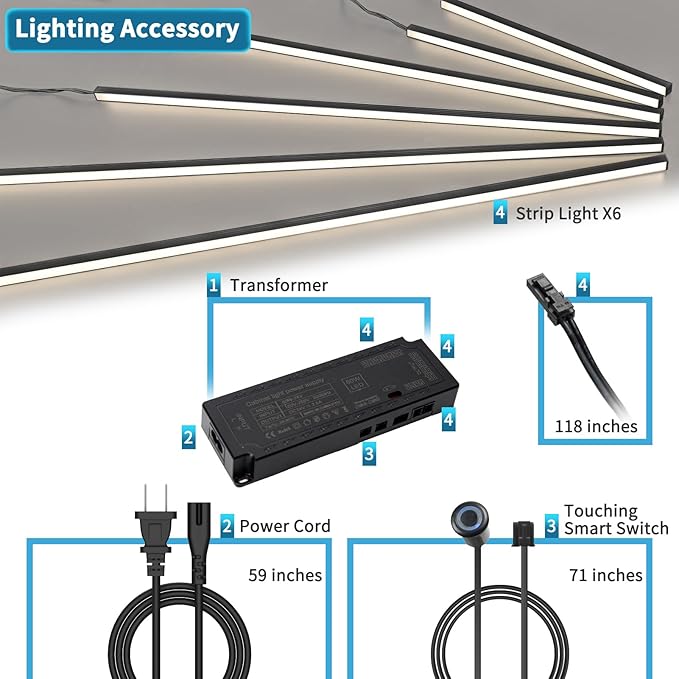 Art3d LED Recessed Lighting Kit - 6pcs Self-adhesive White LED Light with Smart Switch, 3000k