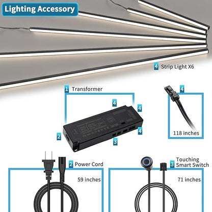 Art3d LED Recessed Lighting Kit - 6pcs Self-adhesive White LED Light with Smart Switch, 3000k