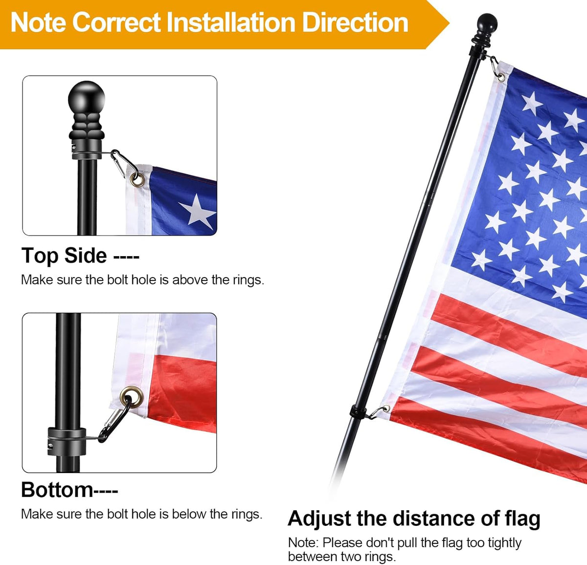 Flag Pole Rings, 1" Spinning Flagpole Ring Clips, 2 Pcs Aluminum Alloy & Steel 360° Rotating Anti