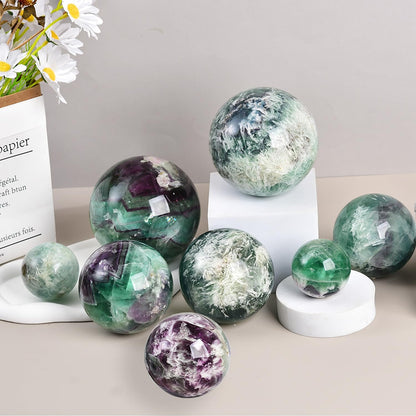 JIC Gem 2.7-3.1 inch(70-80mm) Large Crystal Ball Feather Fluorite Healing Crystals Sphere with