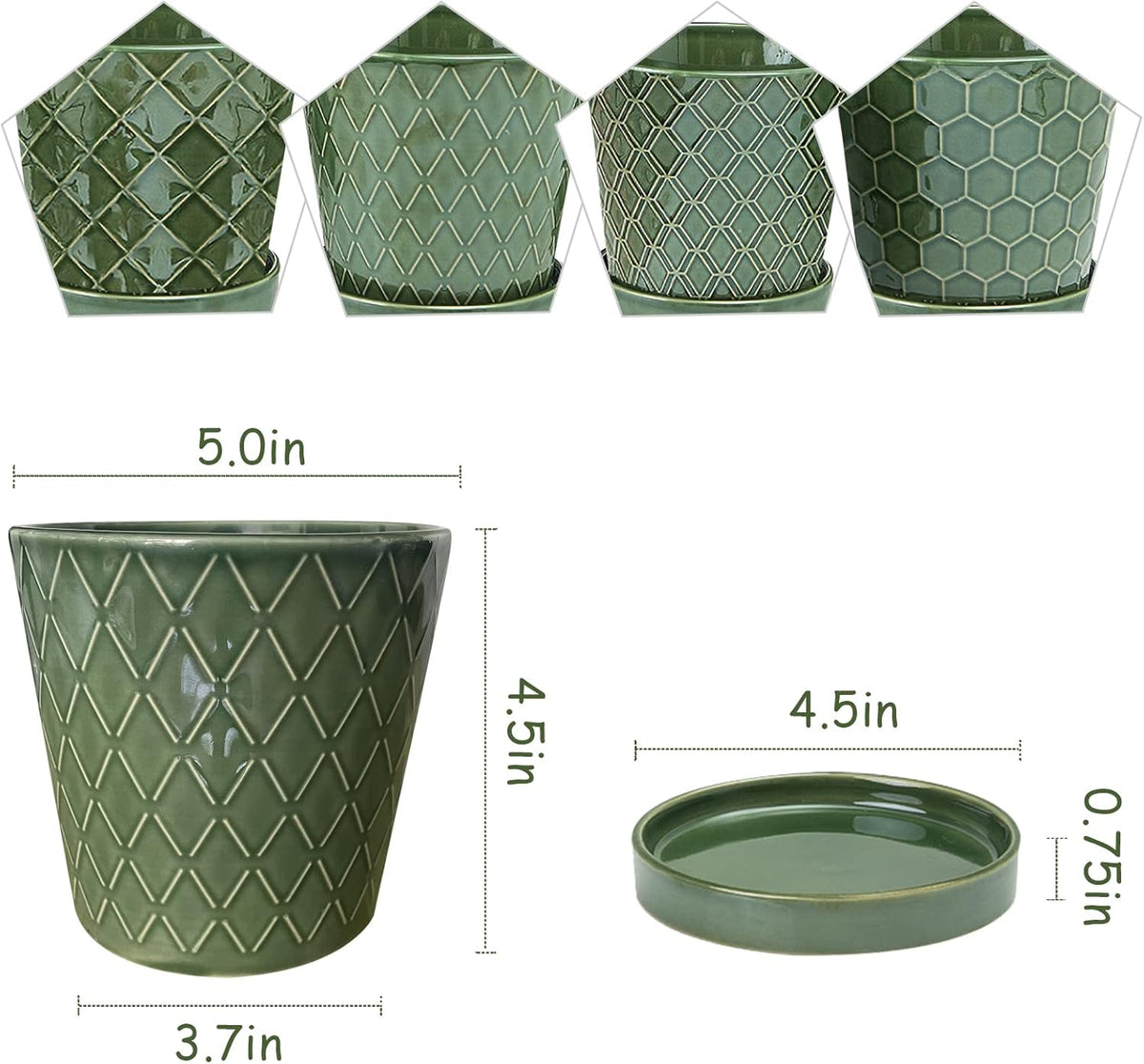 EFISPSS Flower Planter –5 inch Ceramic Plant Pots with Drainage Hole and Ceramic Tray - Gardening