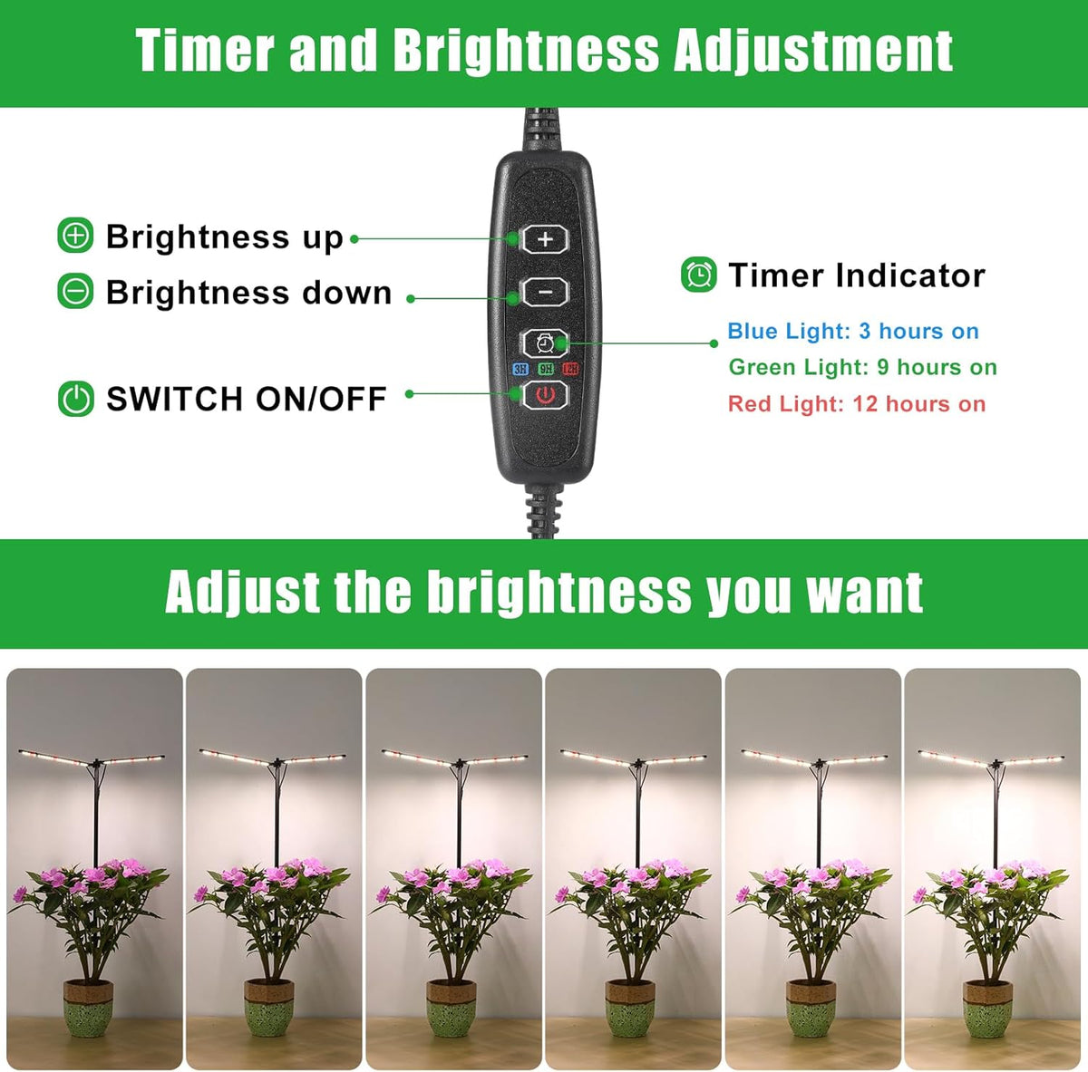 Plant Grow Lights for Indoor Plants Full Spectrum with 3/6/9H Timer & Dimming, Slim Plant Lights