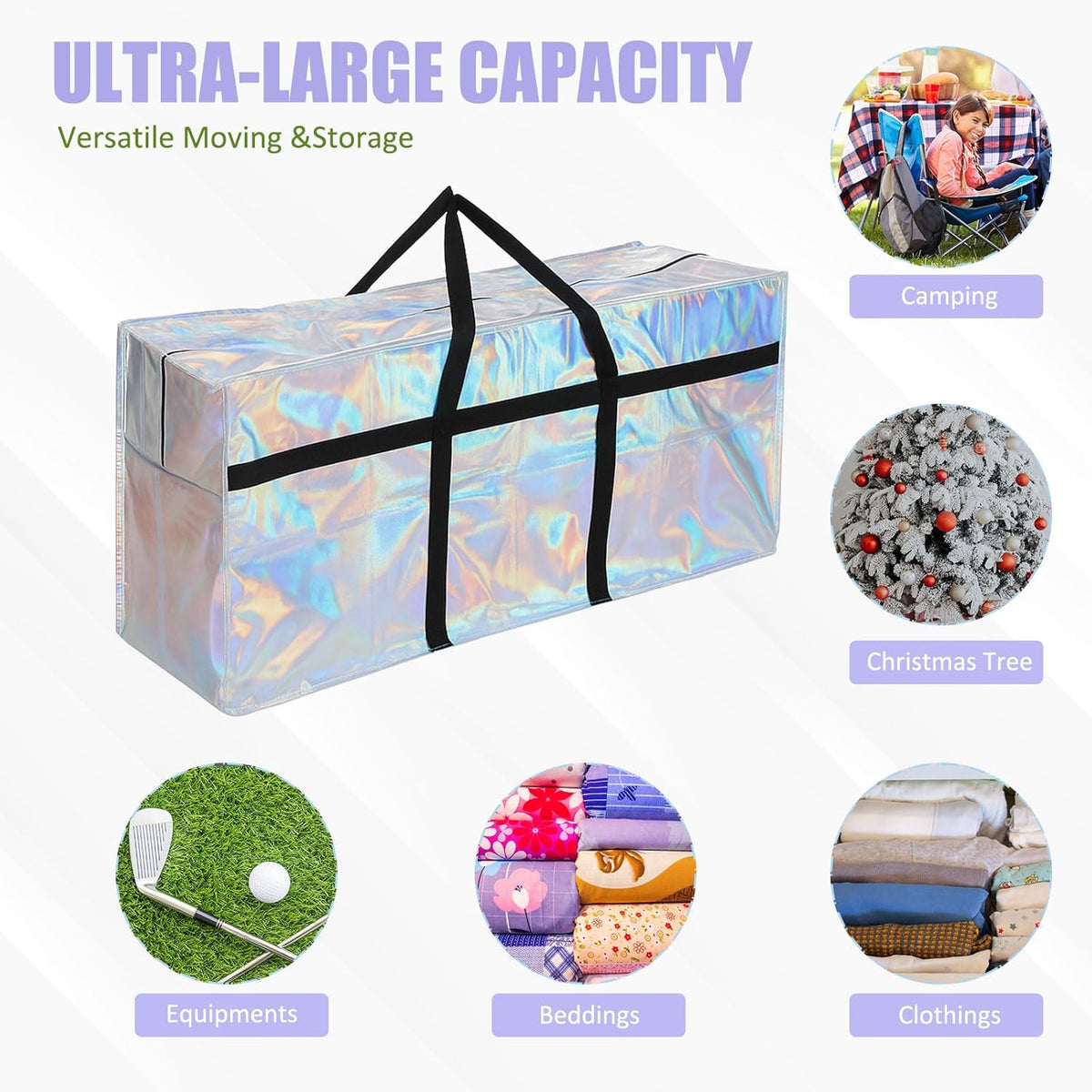 4 Pcs 66 Gallon Large Moving Bags with Zipper and Handles Foldable Storage Duffle Bags Heavy Duty