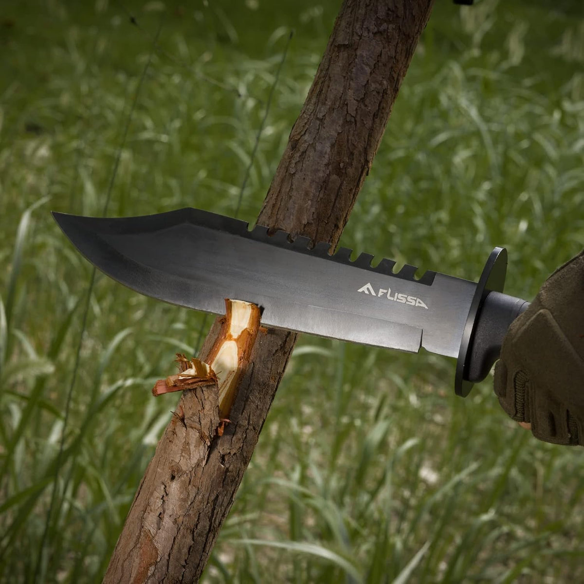 FLISSA Survival Hunting Knife with Sheath, 15-inch Full Tang Fixed Blade Tactical Bowie Knife with