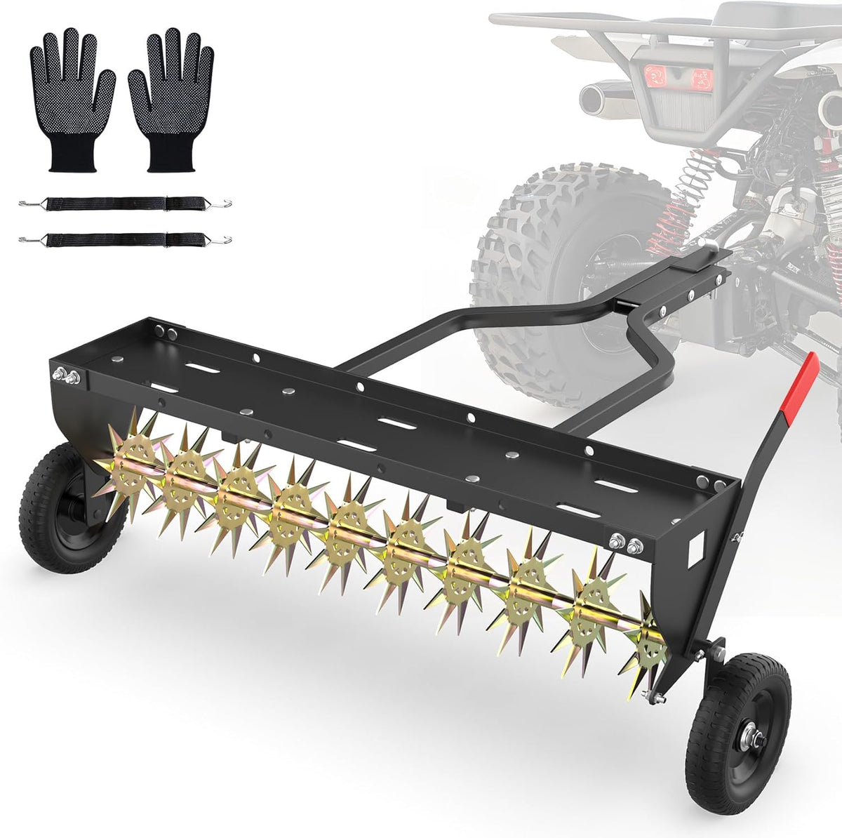 Seeutek 40 Inch Tow Behind Spike Aerator - Heavy Duty Rolling Lawn Aerator with 3D Steel Tines &