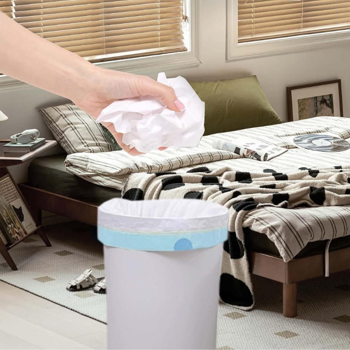 6 Gallon Trash Bags Drawstring, Pack of 35, Garbage Bags, 55x66cm, 9.5g/pcs, Unscented, White
