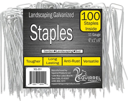 Squirrel Products Galvanized Steel Redrawn Garden Stakes, 6 Inch Lawn Staples, 11 Gauge Stakes