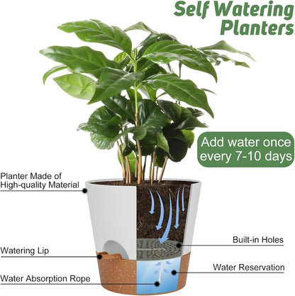 10 inch Plant Pots, Self-Watering Planters with Drainage Holes & Saucers for Indoor and Outdoor