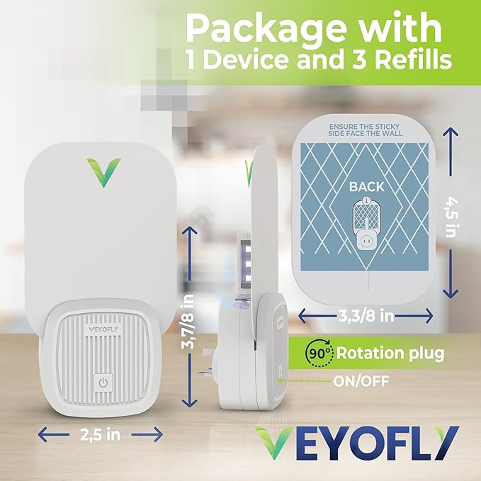 VEYOFLY Fly Catcher Indoor, Fly Trap Indoor, (1 Device + 3 Refills) Fruit Fly Traps for Indoors
