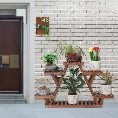 Ufine Wood Plant Stand Triangular Plant Shelf Multi Tier Flower Display Holder Storage Rack 6 Pots