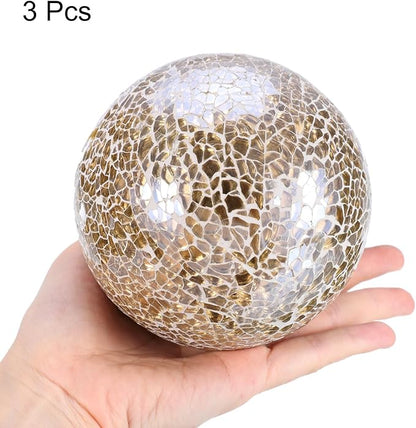 uxcell 4" Decorative Balls, 3 Pcs Mosaic Glass Balls, Decorative Table Sphere Orbs, Centerpiece