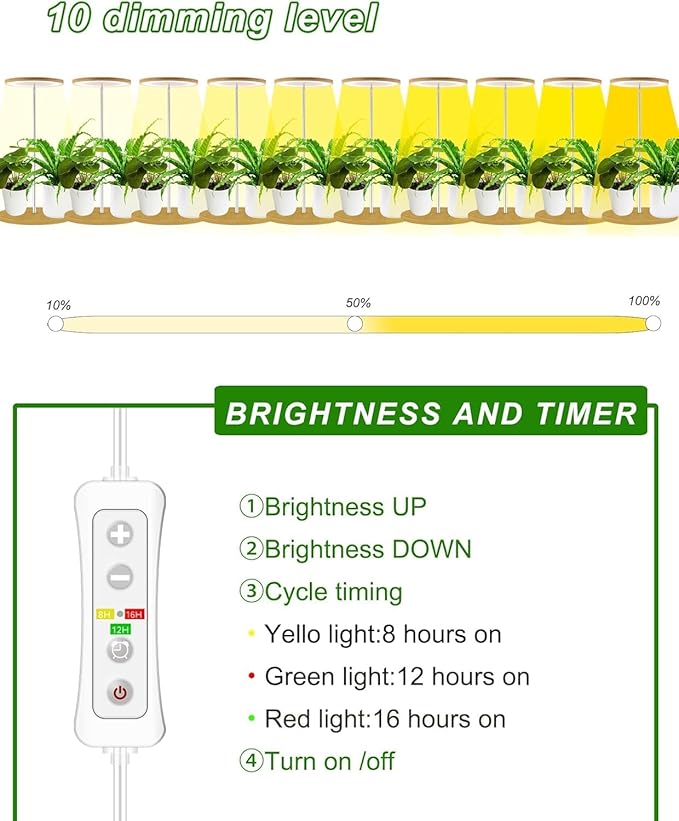 Plant Grow Light for Indoor Plant,Bamboo Mini LED Grow Light Garden,Height Adjustable,Automatic