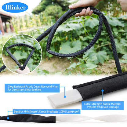 Hlinker Flat Soaker Hose 100 FT for Garden Beds, 50Ft 2Packs 1/2" Linkable Consistent Drip