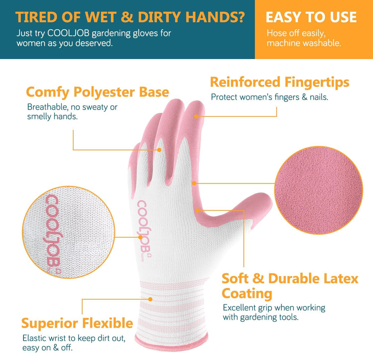 COOLJOB 6 Pairs Gardening Gloves for Women Ladies, Breathable Rubber Coated for Yard Garden