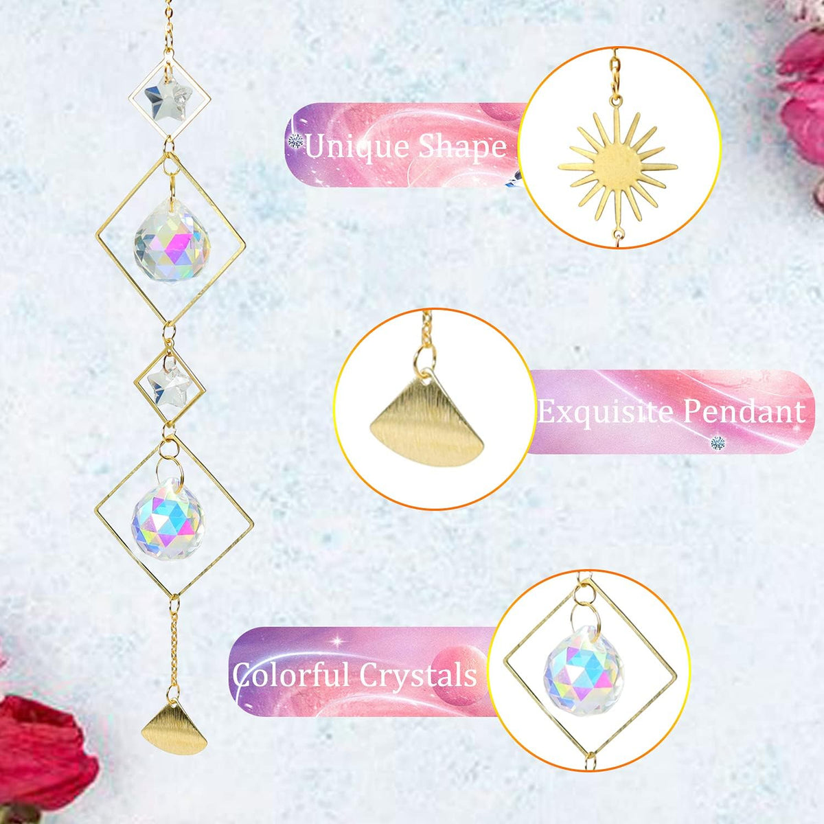 6Pieces Colorful Crystals Suncatcher Hanging Sun Catcher with Chain Pendant Ornament Crystal Balls