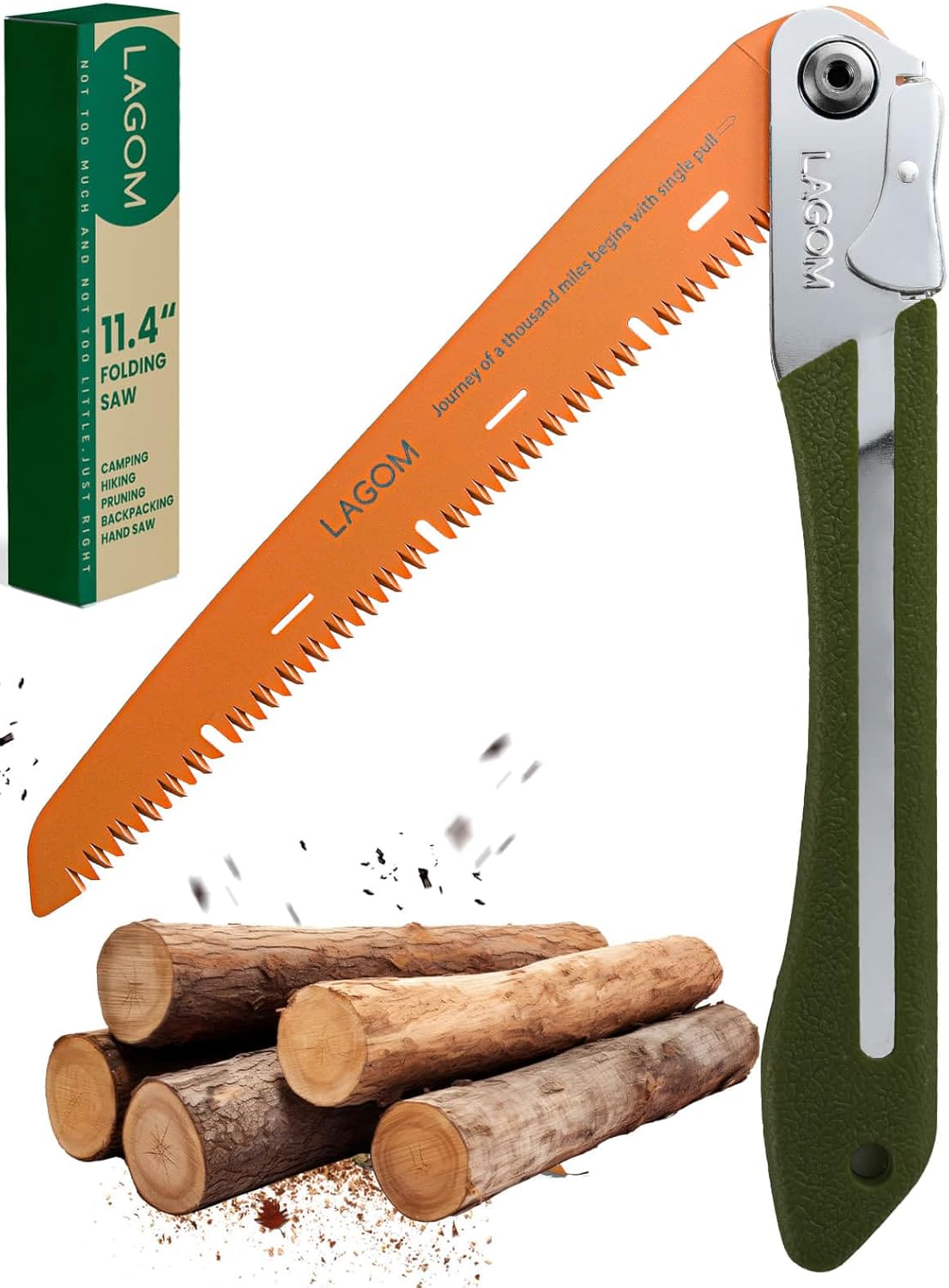 LAGOM Folding Camp Saw for Cutting Branches, 11.4" Straight Blade | SK5 Steel, Ergonomic Handle