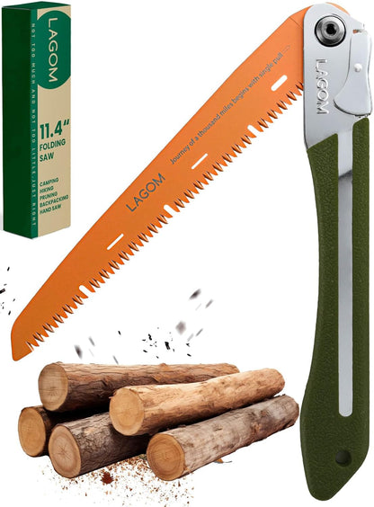 LAGOM Folding Camp Saw for Cutting Branches, 11.4" Straight Blade | SK5 Steel, Ergonomic Handle
