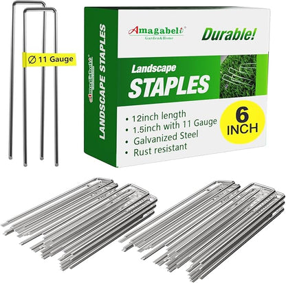 AMAGABELI GARDEN & HOME 6 Inch 50 Pack Galvanized Landscape Staples 11 Gauge Anti-Rust Heavy Duty