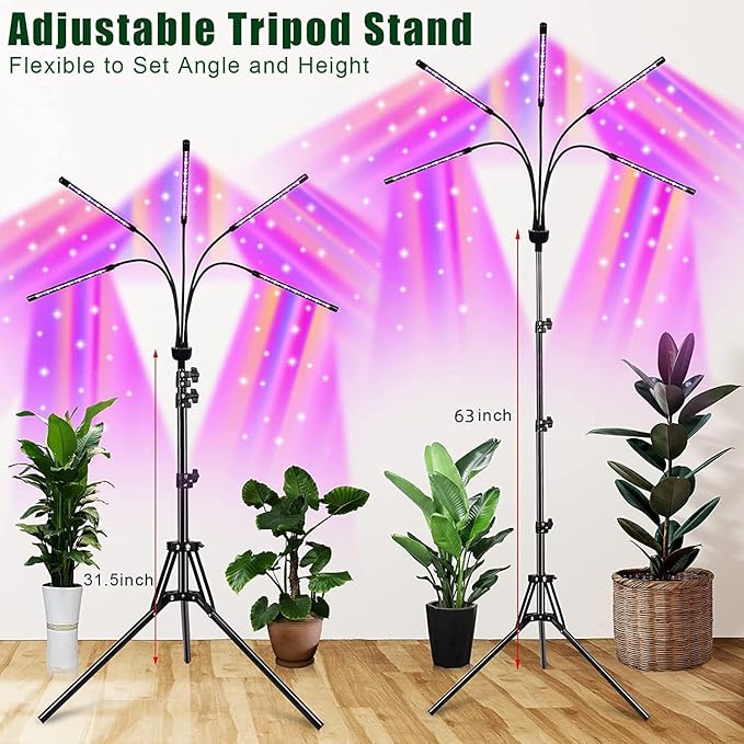 Grow Lights for Indoor Plants,5 Heads Red Blue White Full Spectrum Plant Light with 15-60"
