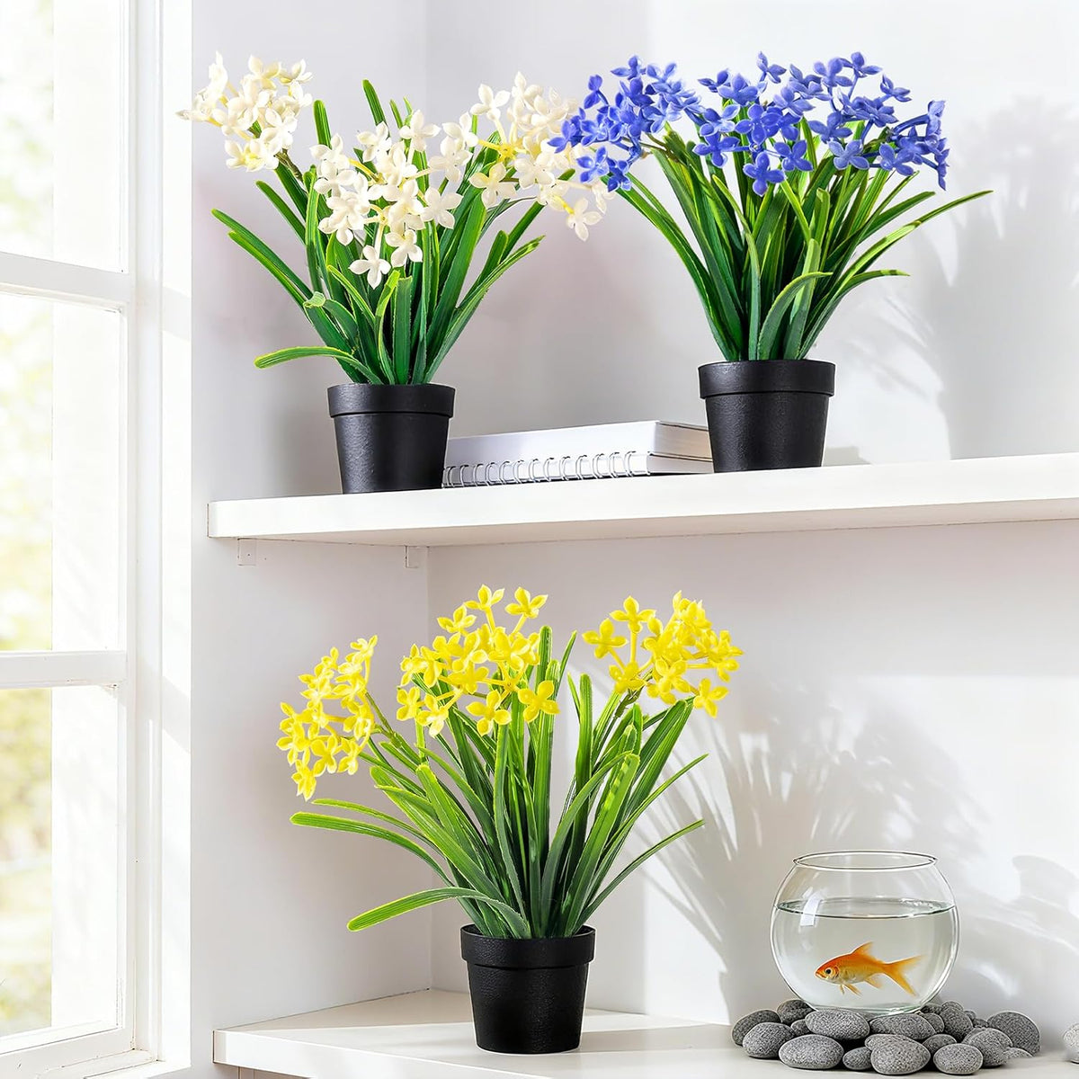 3 Pack Fake Small Plant Artificial Potted Flowers for Home Decor Fake Flower Plant Greenery Mini