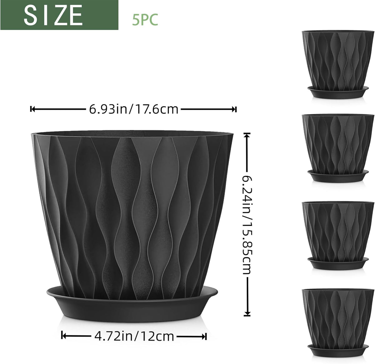 7 Inch Plant Pots 5 Pack, Flower Planters with Drainage Holes and Trays,Plastic Pots for Indoor